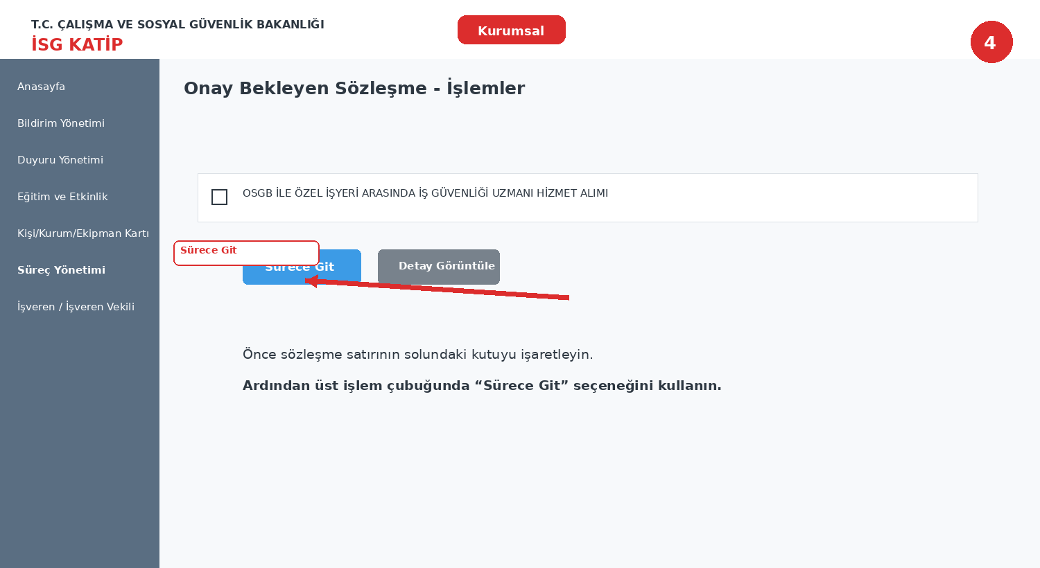 Sürece Git işlemi